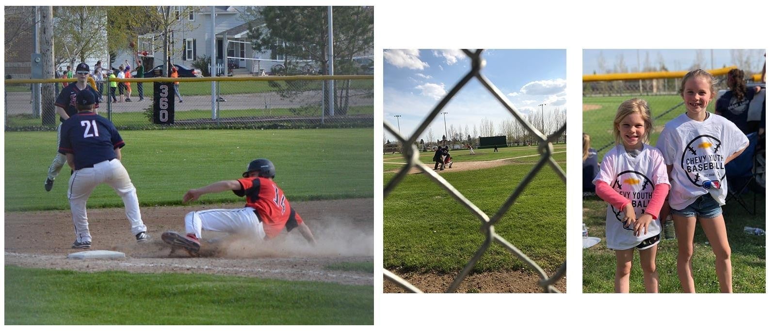 People playing baseball while children are enjoying themselves nearby